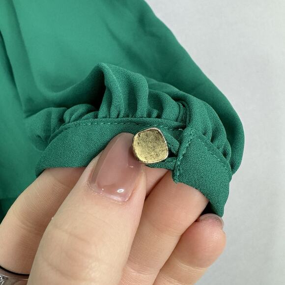 Maeve Anthro Womens Dress 4 Green Valparaiso Chiffon Tie Bow Front Career Preppy - Picture 12 of 16